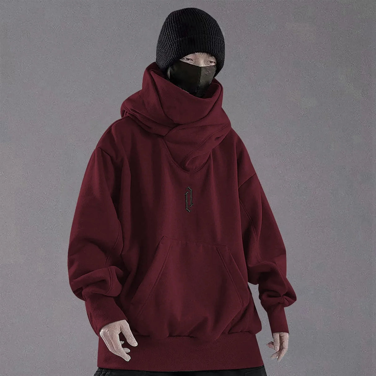 Hip Hop Mans Hooded Sweatshirts Autumn And Spring Solid Long Sleeve Ninjas Hoodie Pocket High Neck Loose Hooded Sweatshirt