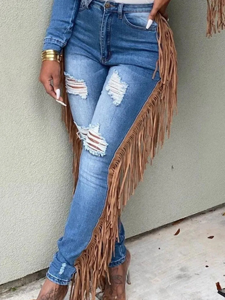 LW Plus Size summer jeans Tassel Design Ripped Jeans skinny Pants Ladies Jeans Y2K Summer High Street Cargo Pants