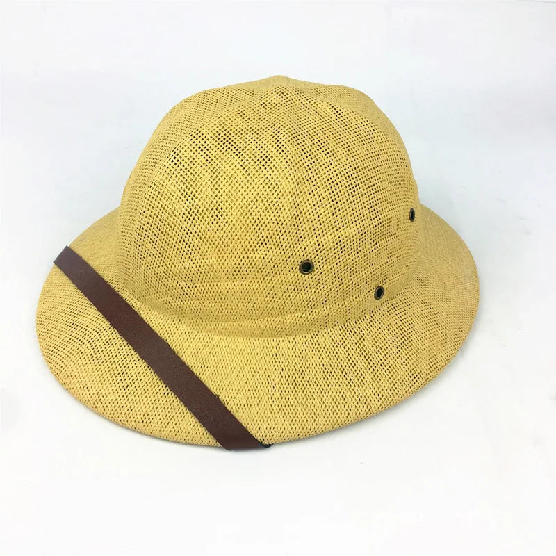 Novelty Men Straw Helmet Pith Sun Hats Men Vietnam War Army Hat Dad Boater Bucket Hats Safari Jungle Miners Cap