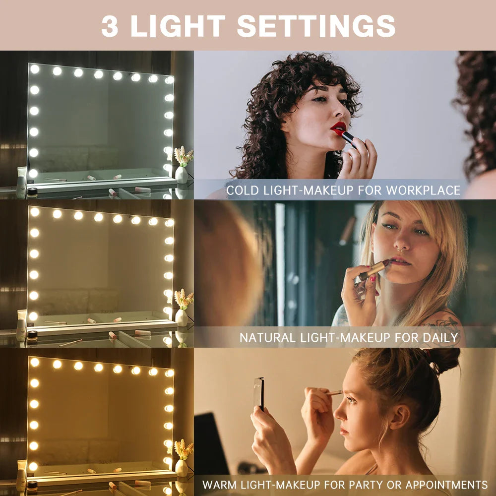 Large Vanity Mirror With Lights And Bluetooth Speakers Dimmable LED Lights With 10 Times Magnification USB Port for Woman Makeup