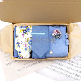 Viola Design 7 PCS Gift Box Cotton Sock Tie Sets Clip Pin Cufflinks Hanky Solid Floral Men Wedding Party Daily Cravat Accessory