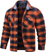 TACVASEN Oversize Lightweight Shirt Jacket Button Down Cotton Plaid Shirts Mens Long Sleeve Streetwear Flannel Shirts W/ Pockets