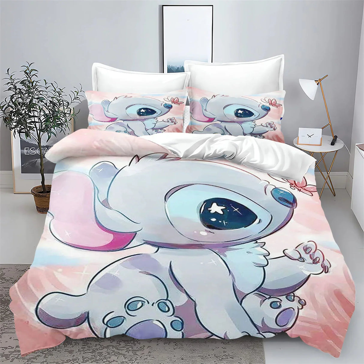 Stitch Bedding Set Cute Printed Cartoon Quilt Cover Duvet Cover Comforter Sets King Size 100% Polyester