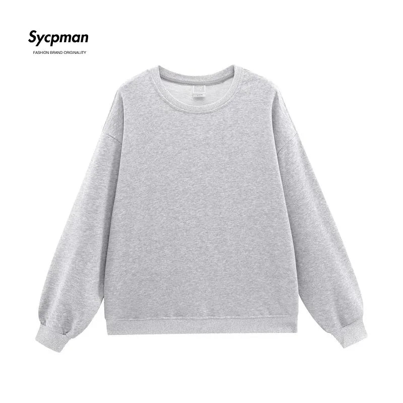 10.6oz 300gsm Cotton Pullover Sweater Men Solid Color Long Sleeve Round Neck Hoodless T-shirt Spring Autumn Coat Women