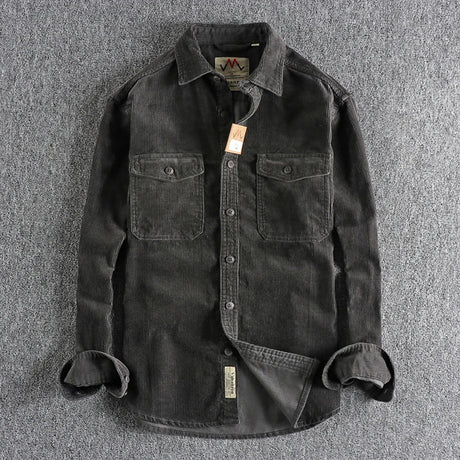 Vintage washed corduroy long-sleeved shirt men's simple and loose-fitting winter thick-style shirt coat