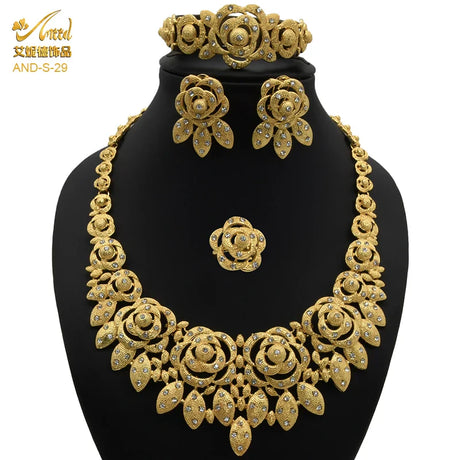 ANIID Indian Jewellery Set Party Wedding Dubai Gold Color Jewelry For Women Necklac Bracelet Earring Gift Nigeria Ethiopian