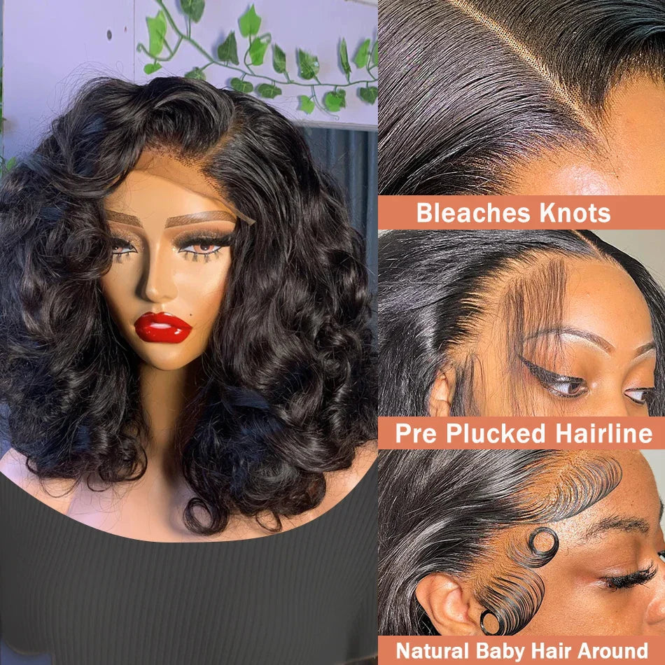 Wigirl 250 Density Body Wave 13x4 Lace Front Human Hair Wigs Short BOB Water Wave 5x5 Wave Ready Wear Glueless Pre Cut Lace Wig