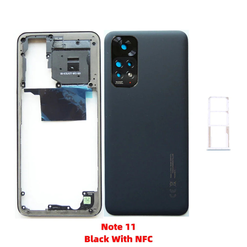 Original For Xiaomi Redmi Note 11 Middle Frame With NFC + Back Door Cover + Camera Lens + Sim tray Smartphone Repair Parts