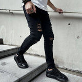 Men New High street Hip hop Style Ripped Skinny Pencil Jeans Men Stylish Slim Holes Casual Denim Pants