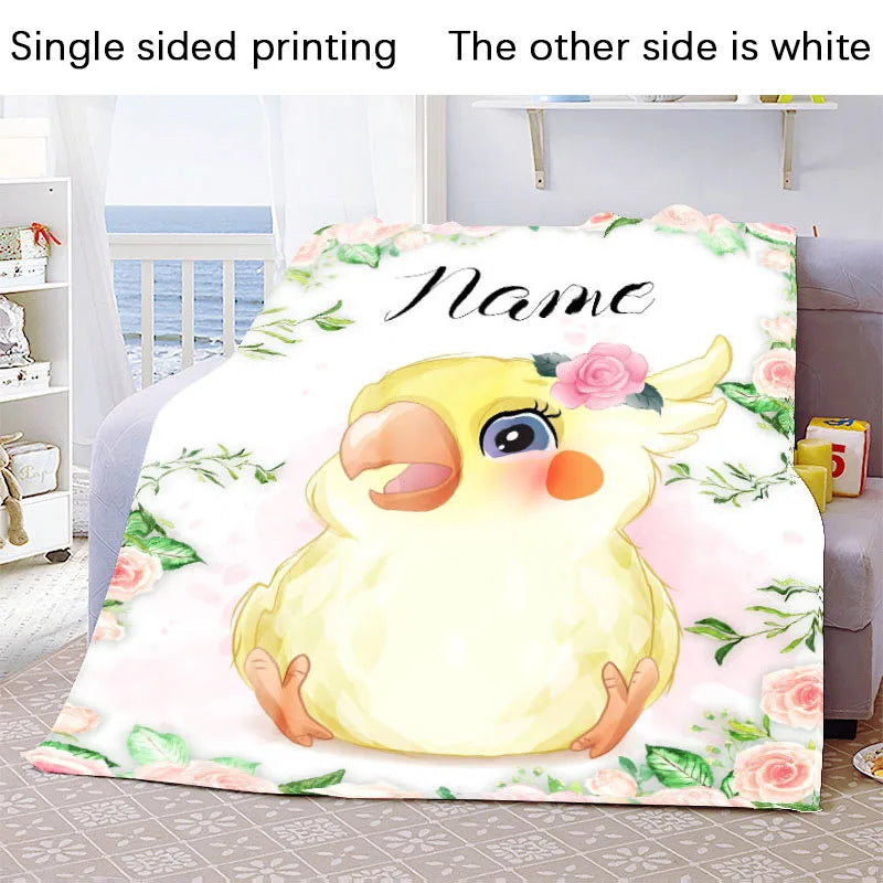 Custom Name Blanket Kawaii Baby Girl Boy Kids Personalized Blankets Cartoon Animal Cute Soft Flannel Throw Blanket Birthday Gift