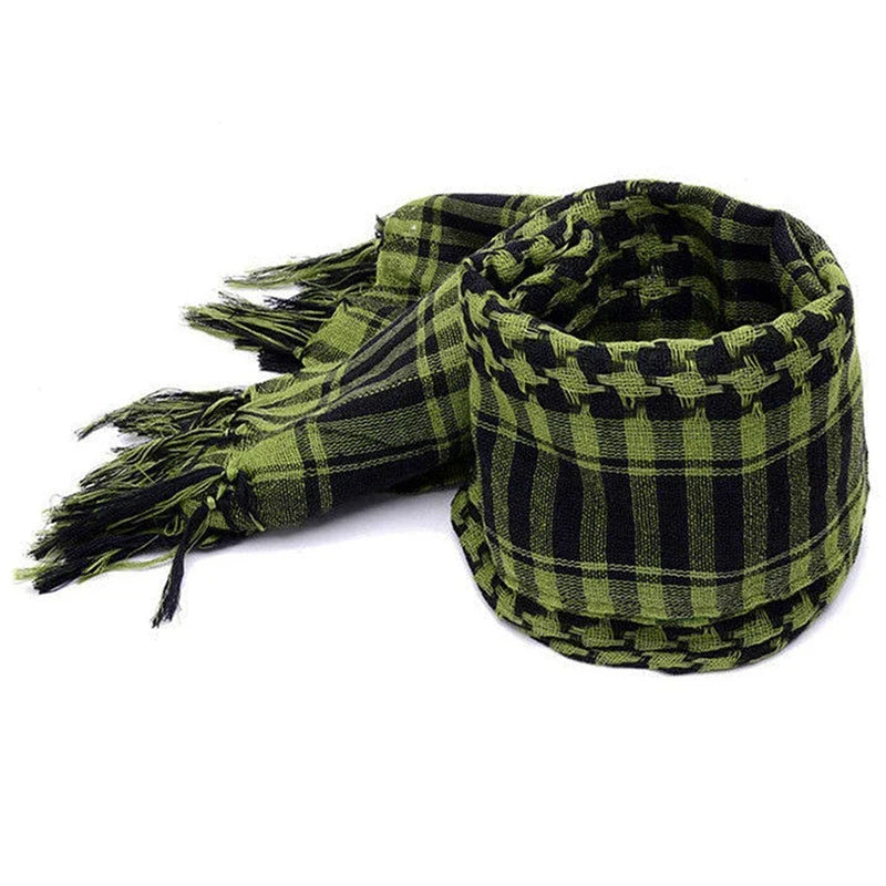 2X Unisex Scarf Polyester Lightweight Plaid Tassel Arab Desert Shemagh, Green