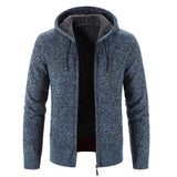 Mens Autumn Winter Warm Thick Fur Lined Hooded Hoodie Slim Fit  Zip Up Coat Jacket Sweatshirt Solid Knitted Men Sweaters