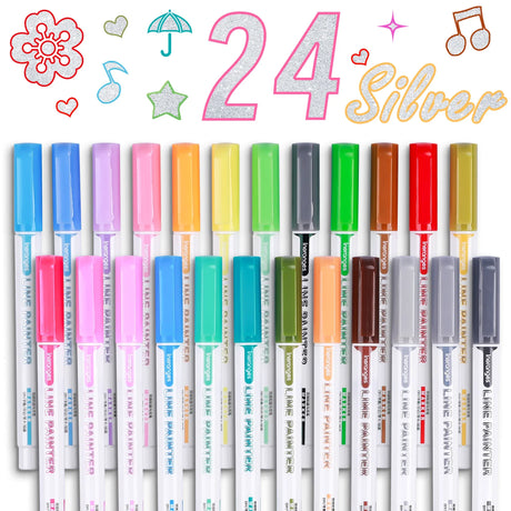 8/9/12/24 Highlighter Color Double Line Contour Pens Contour Marker Double Line pens Magic Contour Marker Pens for art, painting