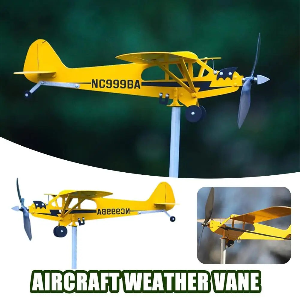 Metal Airplane Weathervane 3D Piper J3 Cub Wind Spinner Windmill Garden Decor Home Outdoor Roof Plane Indicator Wind Direct P1C8