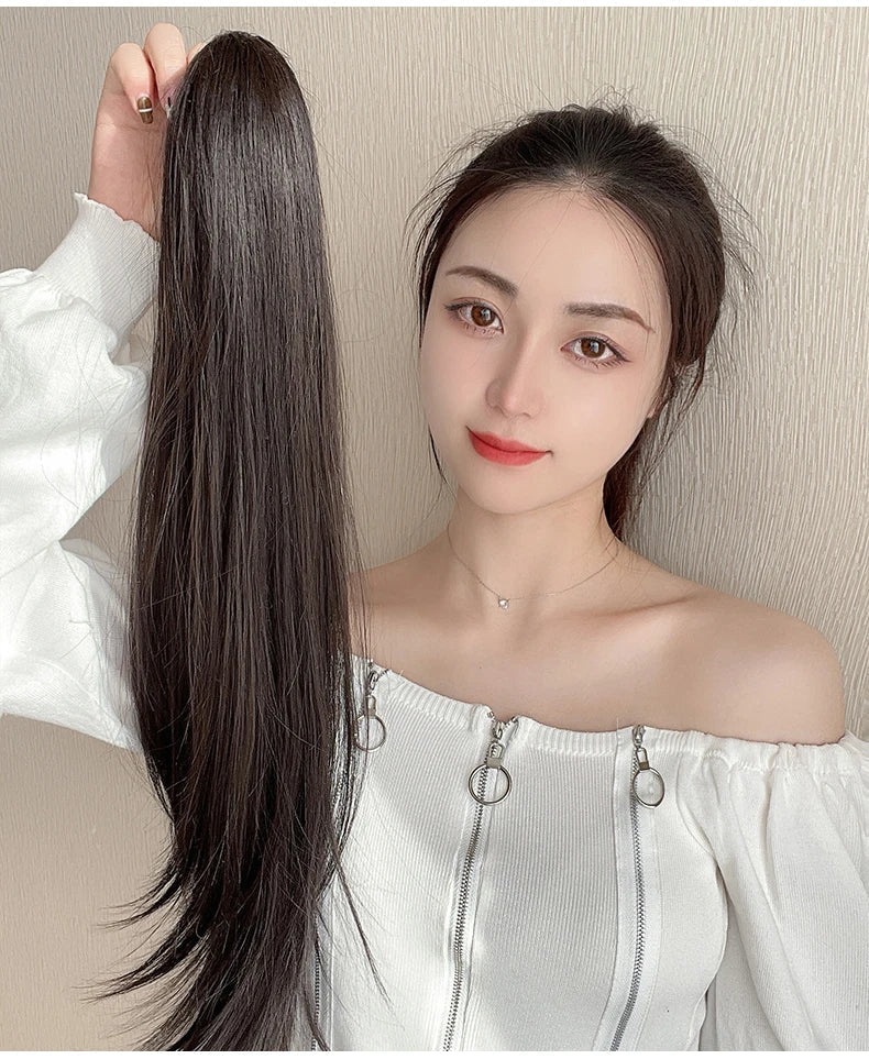 AS Long Wavy Straight Claw Clip On Ponytail Hair Extension Synthetic Ponytail Extension Hair For Women Pony Tail Hair Hairpiece