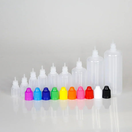 100pcs 5ml-120ml LDPE Empty Plastic Squeezable Bottles Eye Dropper E Liquid Juice Refillable Containers with Caps and Plug Tips