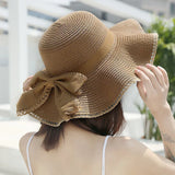 Spring and Summer Women's Sun Straw Hat Sun Shaded Big Brim Bamboo Hat Bowknot Fashion Fisherman Hat Outdoor H28