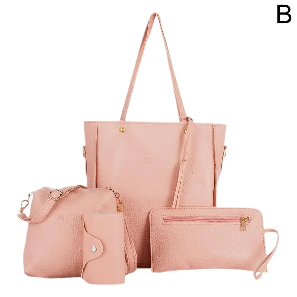 4pcs/set Women Handbag Messenger PU Leather Shoulder Bag Tote Purse Satchel Set PU Leather Women Handbags Wallet Tote Bag Set