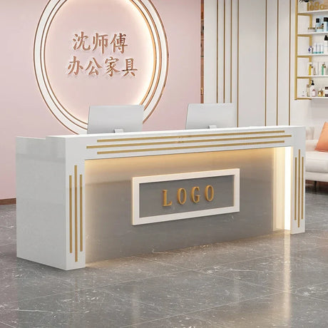 Modern Cash Register Clothing Store Counter Reception Desks Light Luxury Simple Hairdressing Beauty Salon Bar Table with Light