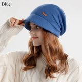 Fleece Lined Knitted Hat Casual Thickened Short Brim Beanies Soft Plush Keep Warm Ear Protection Women Girl