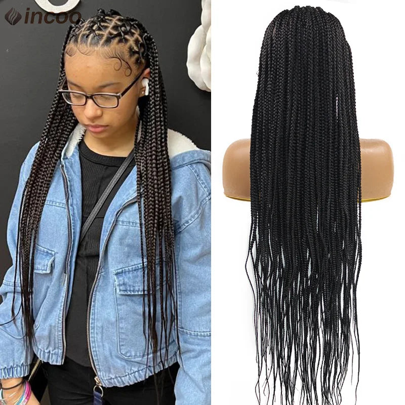 36‘’ Full Lace Braided wigs Lace Front Wig Long Criss Cross Knotless Box Braids Wig Ombre Synthetic Braided Wigs for Black Women