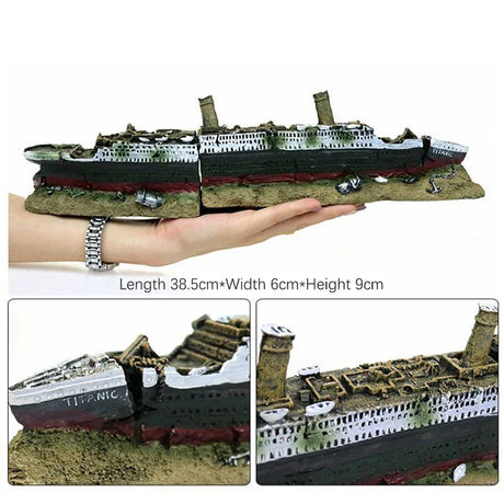 Aquarium Decoration Sinking Titanic Model Shipwreck Ornaments Natural Resin Fish Tank Decoration Castle Fish Tank Decor Ornament