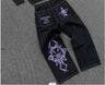 Y2K Jeans Mens Hip Hop Retro Skull Embroidery Washed Baggy Denim Pants New Straight Casual Loose Wide Leg Trouser Streetwear