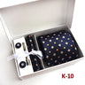 6-piece Set Classic Printed DotsTies for Men Kerchief Square Cufflinks Brooch Tie Clip Bussiness Wedding Party Suit Gift Box Set