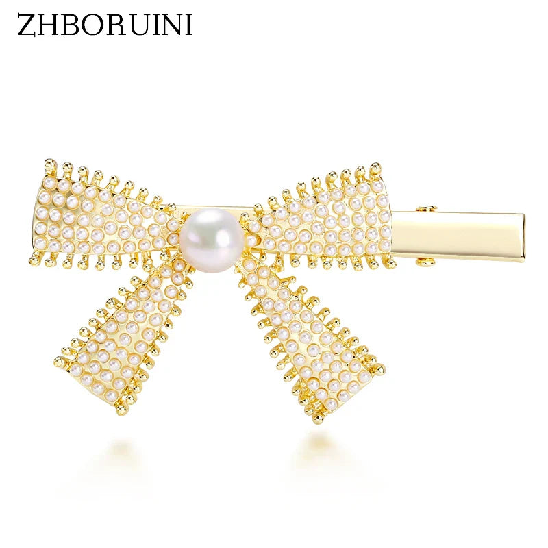 ZHBORUINI 2022 Natural Freshwater Pearl Hair Clips Ladies Elegant Bow Outdoor Luxury Hairpin Headband Pearl Jewelry Accessories