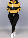 LW Plus Size Striped Drawstring Tracksuit Set Autumn Women Hoodie Pants Set Striped Printed Hooded Long Sleeve Warm Sweatshirts