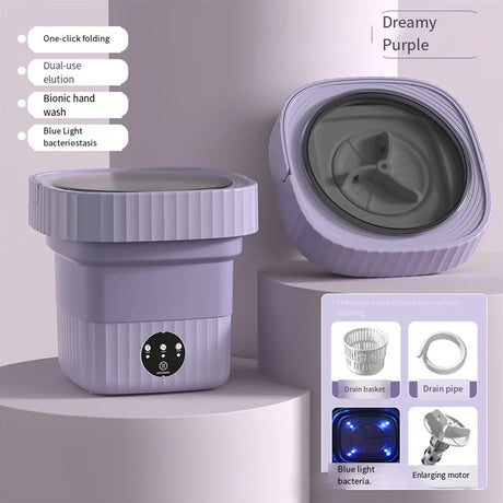 6L Portable Foldable Washing Machine Mini Underwear Sock with Spin Dryer Automatic for Baby Clothes Family Travel Camping