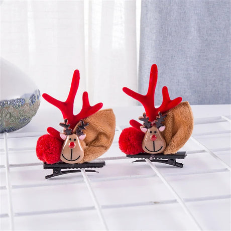 2pcs Pack Cute Reindeer Ears Hair Clip Classic Christmas Festive Women Kids Barrettes Party Cosplay Hair Accessories For Girls