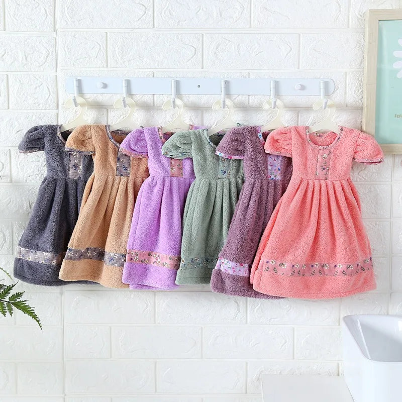 Princess Dress Towel Thick Coral Velvet Super Absorbent Dry Hand Towels Children's Bathroom Handkerchief Kitchen Tools