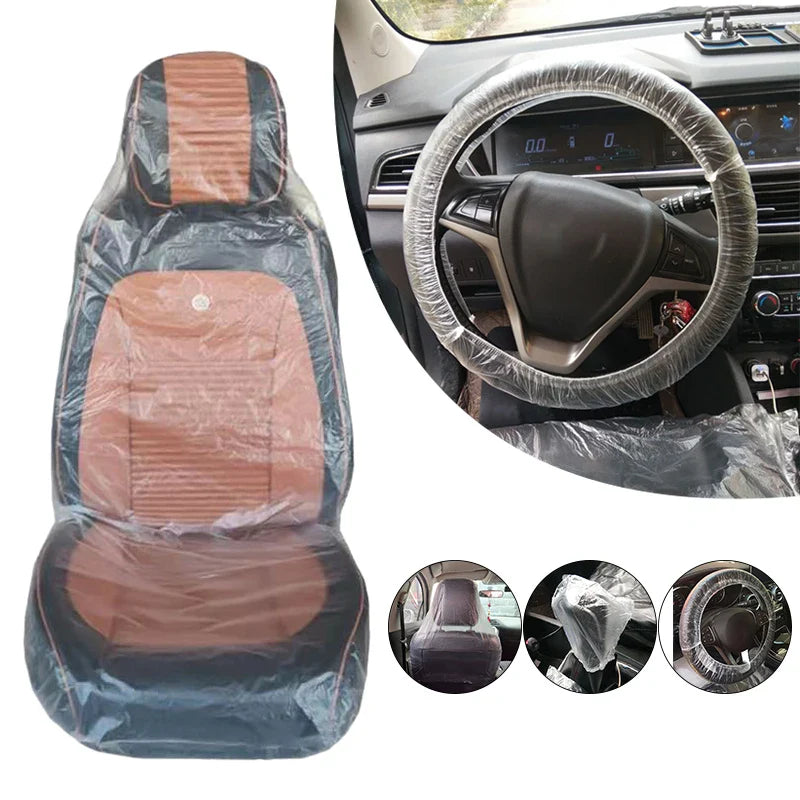 50Pcs Disposable Car Seat Covers Transparent Waterproof Dust Proof Seat Protect Cover For Auto Beauty Repair Care Cleaning