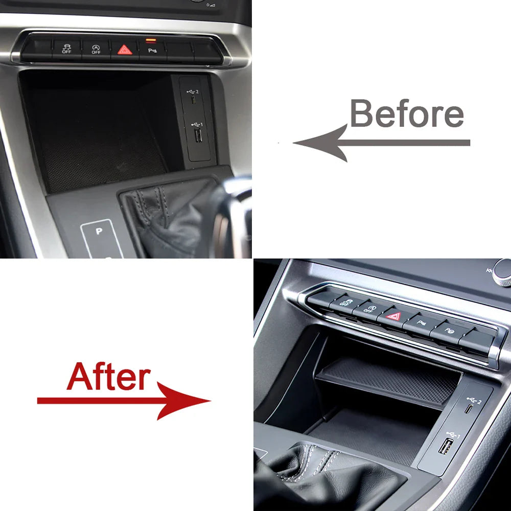 Car Organizer For Audi Q3 F3 2019-2023 Central Console Storage Glove Box Holder Tray Interior Stowing Tidying Auto Accessories