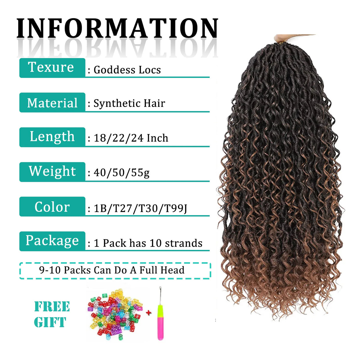 Goddess Locs Crochet Hair Curly Ends Synthetic Faux Locs Braids for Women Ombre Dreadlocks Pre-looped Braiding Hair Extensions