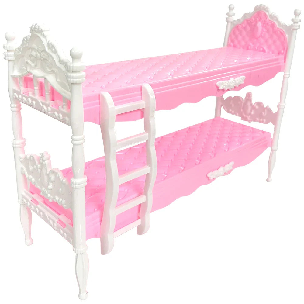 NK Official 1 Pcs Pink Bunk Bed  Princess 1/6 Doll Furniture Girl' Bedroom Accessories for Barbie Doll Kids Gift Dollhouse Toy