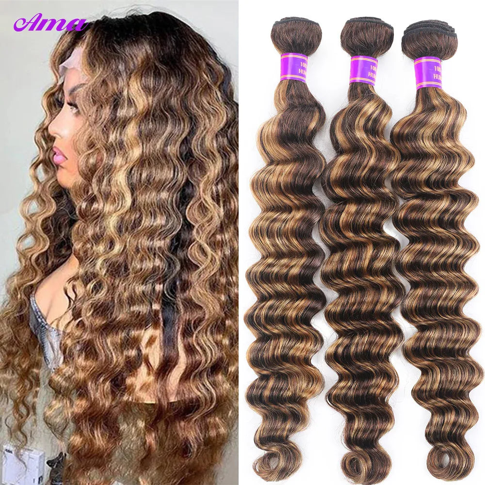 4 27 Highlight Loose Deep Wave Bundles 30 Inch Ombre Colored Human Hair Bundles Brazilian Hair Weave Bundles 1 3 4 Bundles Deal