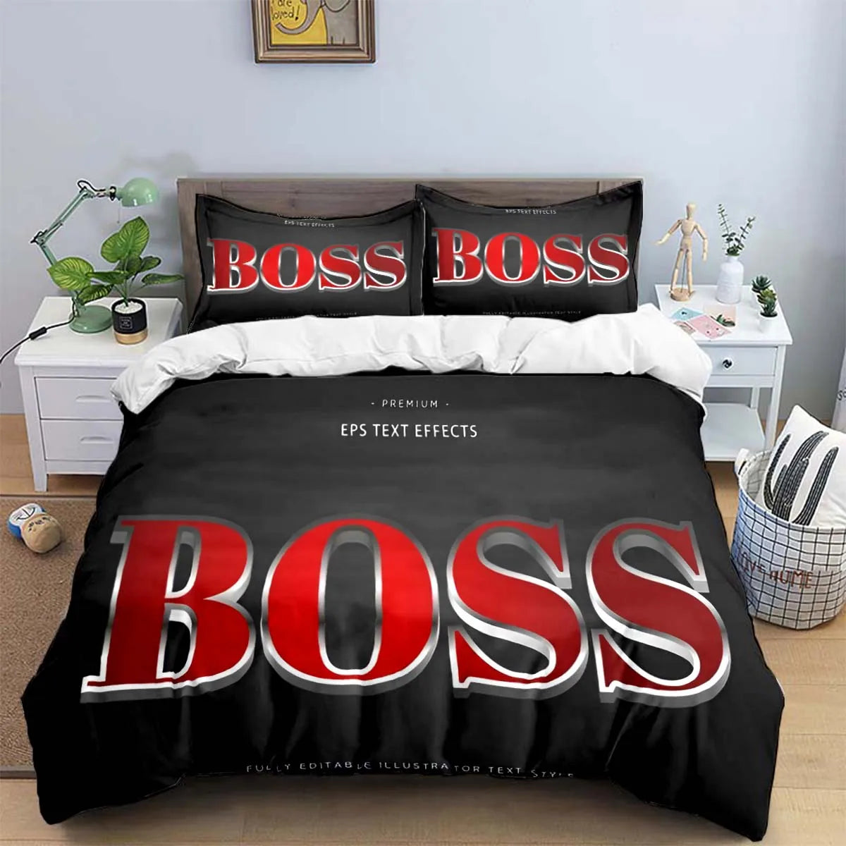 H-Hugo Boss Logo Print Bedding Sets Exquisite Bed Supplies Set Duvet Cover Bed Comforter Set Bedding Set Luxury Birthday Gift