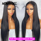 Glueless HD Lace Wigs Ready to Wear 250% Straight 5x5 HD Lace Closure Wigs Melt Skins Natural Scalp Human Hair Wigs For Woman