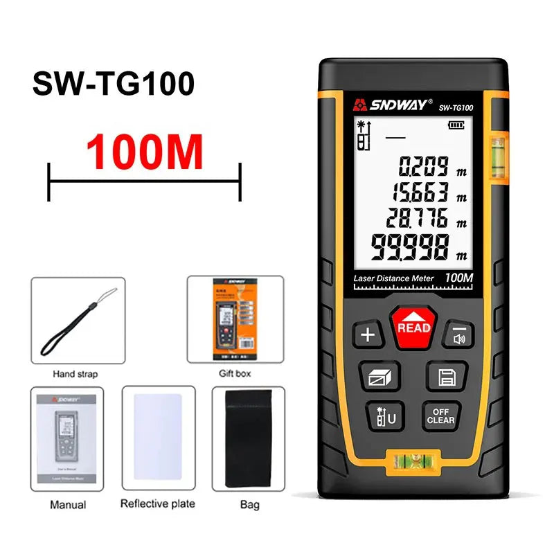 SNDWAY  50M 70M 100M 120M Metal Detector Laser Rangefinder for AC Cable Wood Stud Find Digital Level Detect Copper Wall Scanner