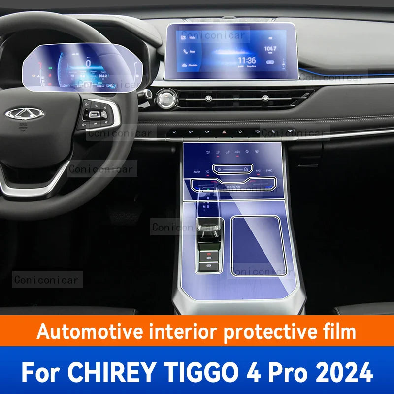 For CHIREY TIGGO 4 Pro 2024 TPU Gearbox Panel Film Dashboard Protective Sticker Interior Cover Anti-Scratch Car Accessories