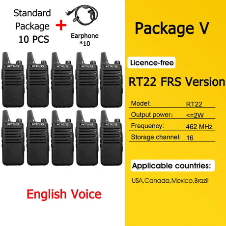 Retevis RT622 Mini Walkie Talkie 4 Pcs Walkie-talkies PMR446 FRS VOX Portable Two Way Radio Station for Restaurant Hotel