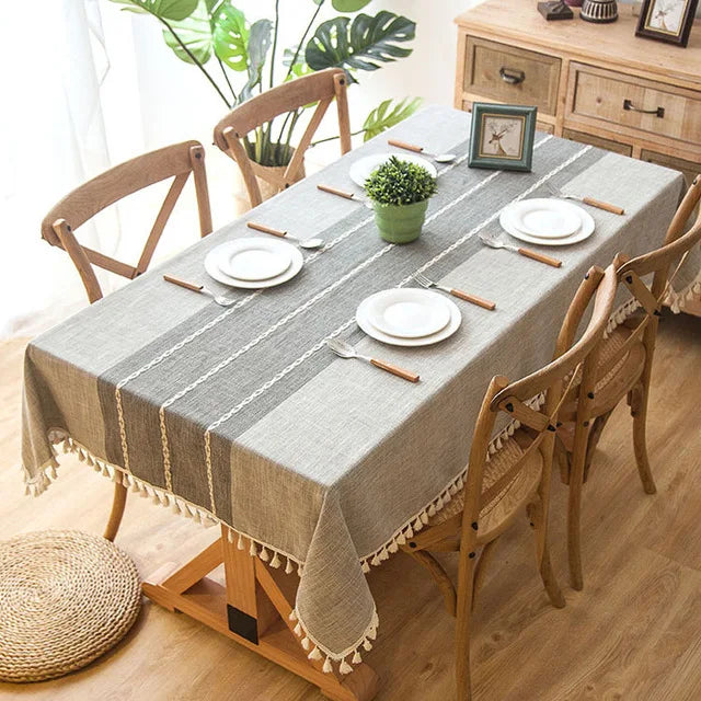 Battilo Linen Tablecloth Rectangular Tables Cloth With Tassel Waterproof Coffee Desks Cover for Dining Table Wedding Decor