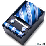 Luxurious Dropshipping 8 cm Birthday Gift Silk Tie Hanky Pocket Squares Cufflink Set Tie Clip Necktie Box Geometric