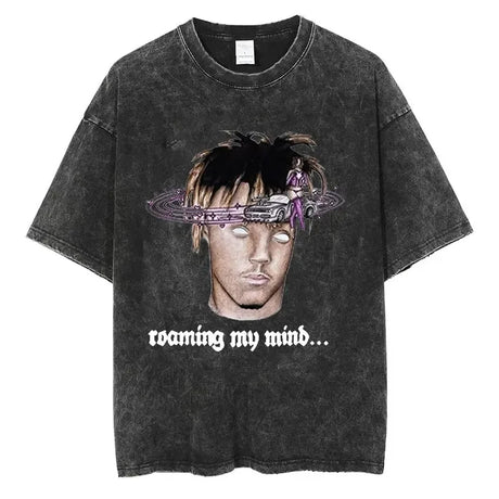 Rapper JUICE WRLD Graphic T-Shirt Men's Hip Hop Vintage Washed Short Sleeve T-shirts Gothic Fashion Oversized T Shirt Streetwear