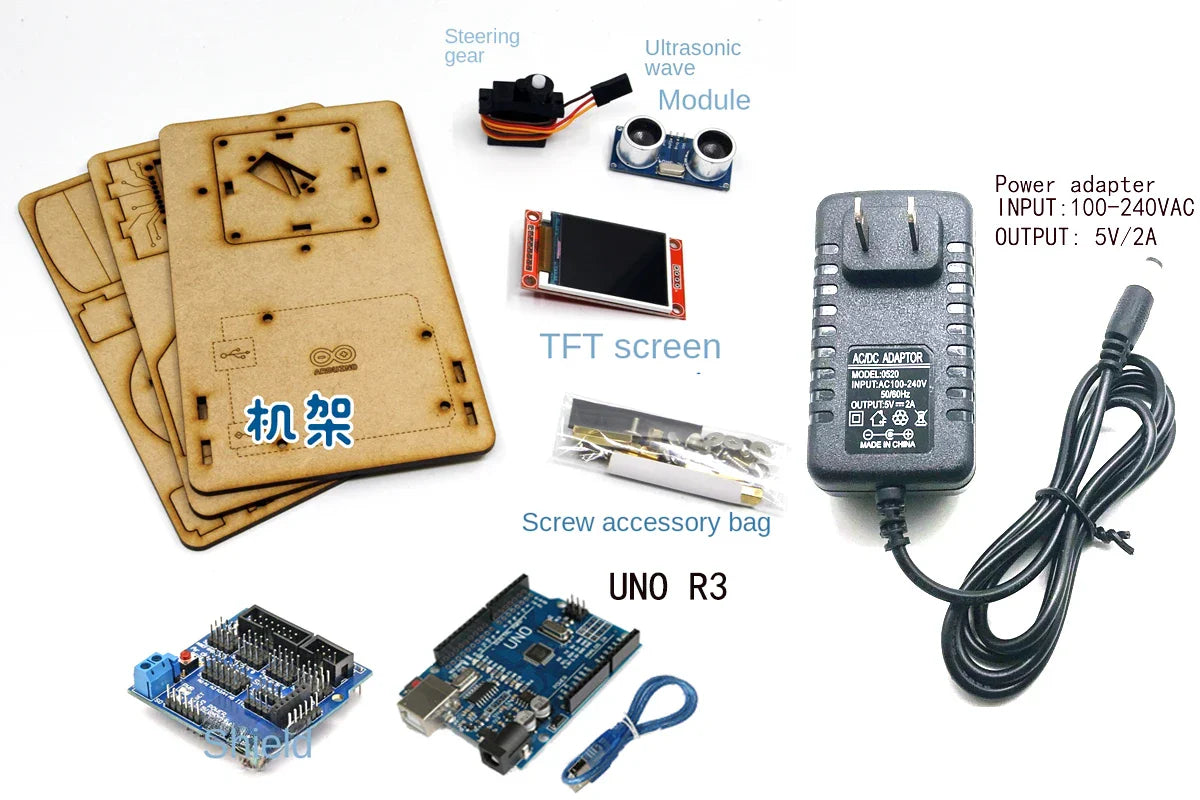 Radar Detection Robot With 1.8 TFT Screen TS90A to Ultrasonic Radar For Arduino Robot DIY Kit UNO Open Source Programmable Toys