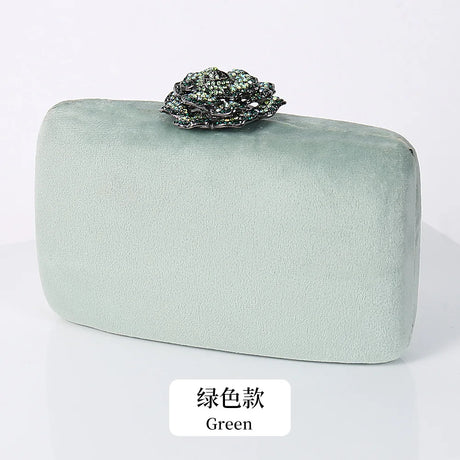 New Winter Velvet Clutch Bag  Diamond Flower Lock Elegant Evening Bag Luxury Designer Purse Wedding Chain Clutch