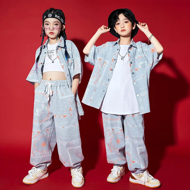 Children's hip-hop style street dance clothing, men's trendy children's clothing, summer runway fashion clothing,children's sets