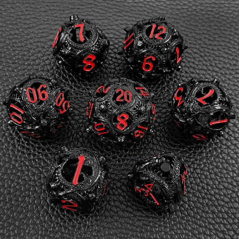 7PCS/SET DND Metal Dice Set Three-dimensional Flying Dragon 3D Metal Dice D&D Hollow Metal Dice Set DnD RPG Polyhedral Games